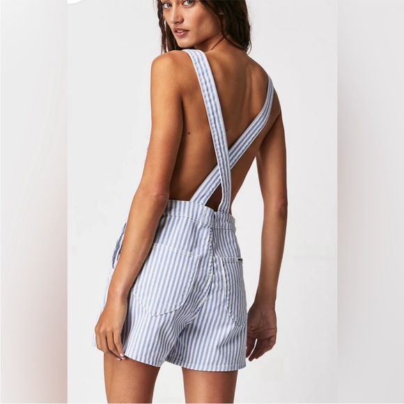 Free People x Rollas Original High Rise Cut Off Denim Overalls - Picture 2 of 9